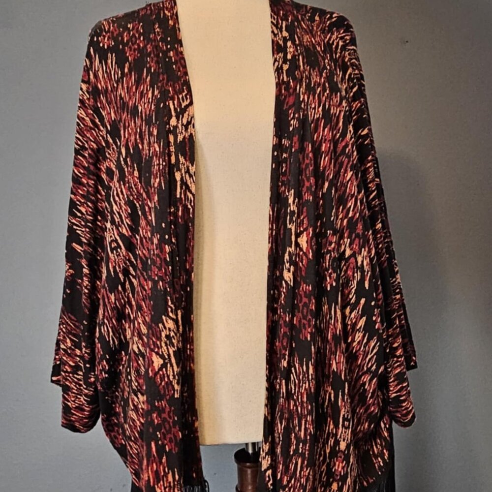 Junarose Kimono Cardigan 2X Boho Fringe Festival Duster
